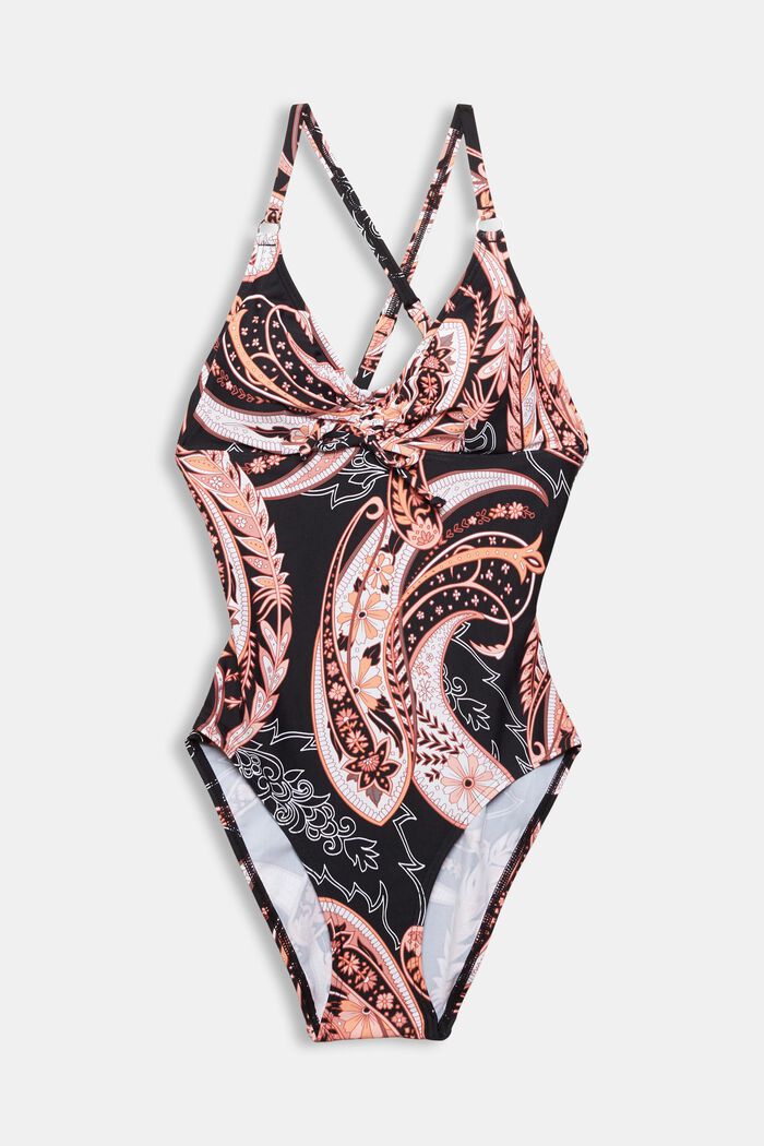 Made of recycled material: swimsuit with a paisley print, BLACK, overview