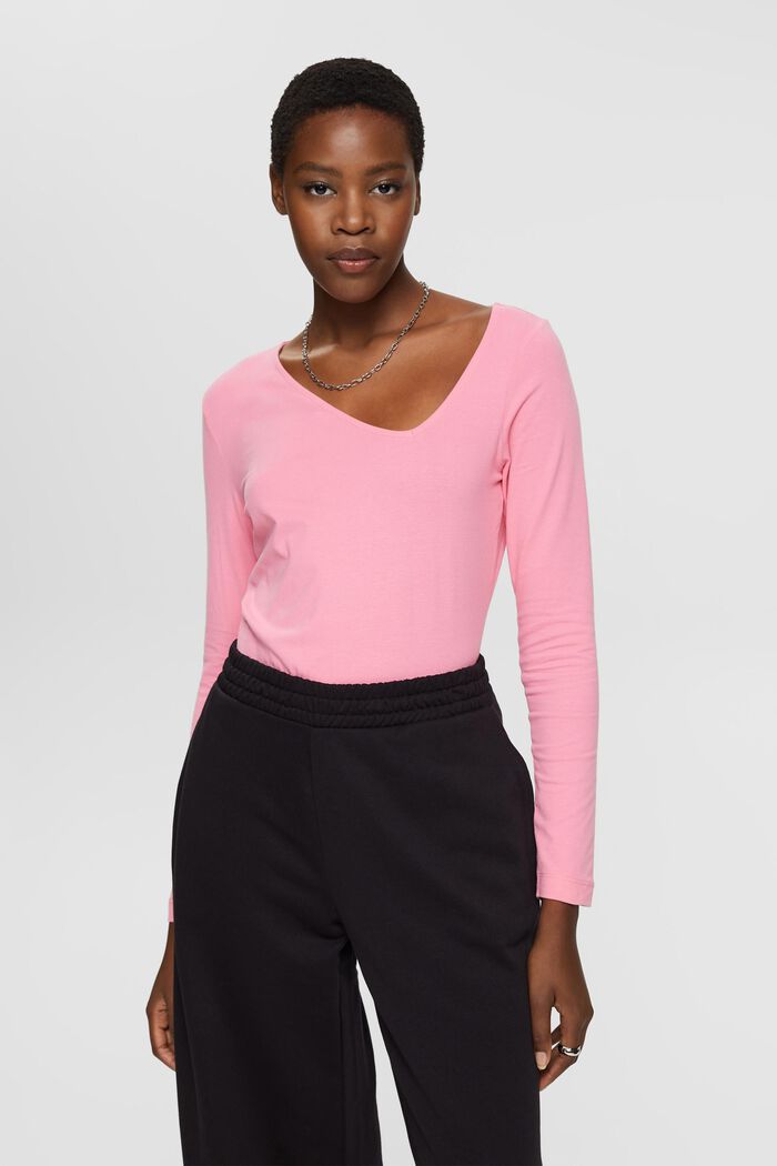 Long-sleeved top with asymmetric neckline, PINK, detail image number 0