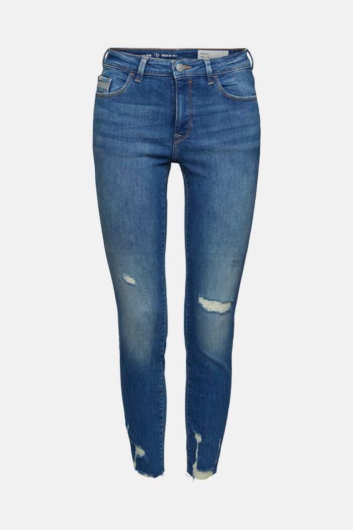 Jeans in a distressed look, organic cotton, BLUE MEDIUM WASHED, overview