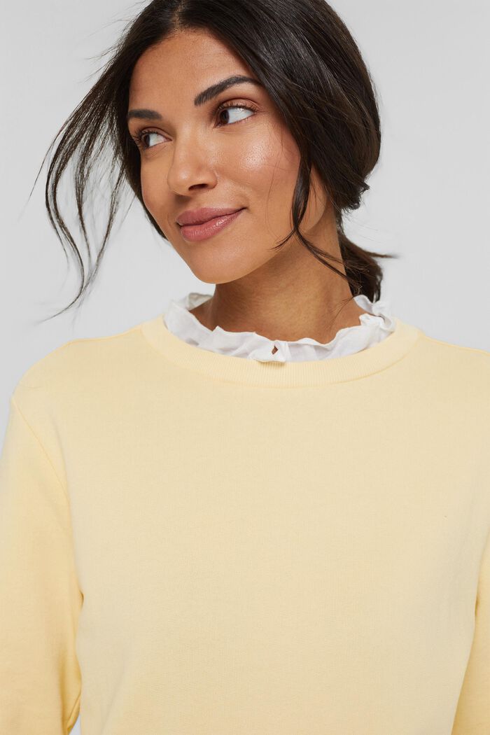 Organic cotton sweatshirt in a layered look, PASTEL YELLOW, overview