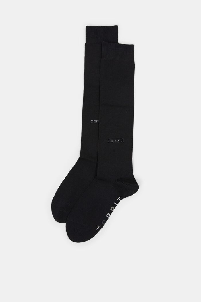 Double pack of knee-high socks with a logo, BLACK, detail image number 1