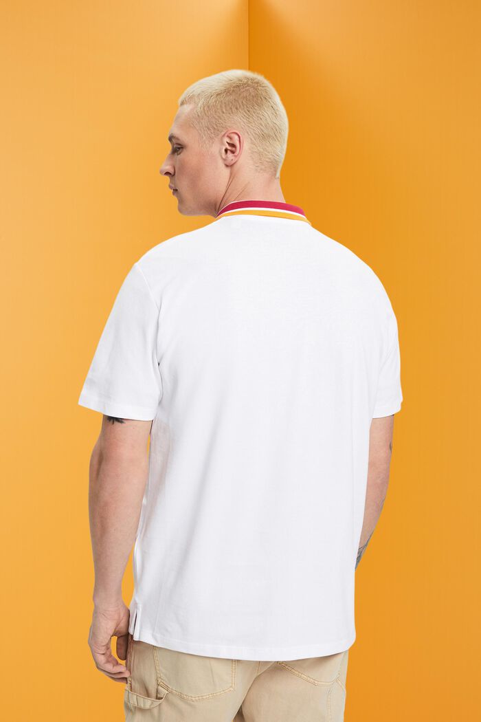 Cotton pique polo shirt with striped collar, WHITE, detail image number 3