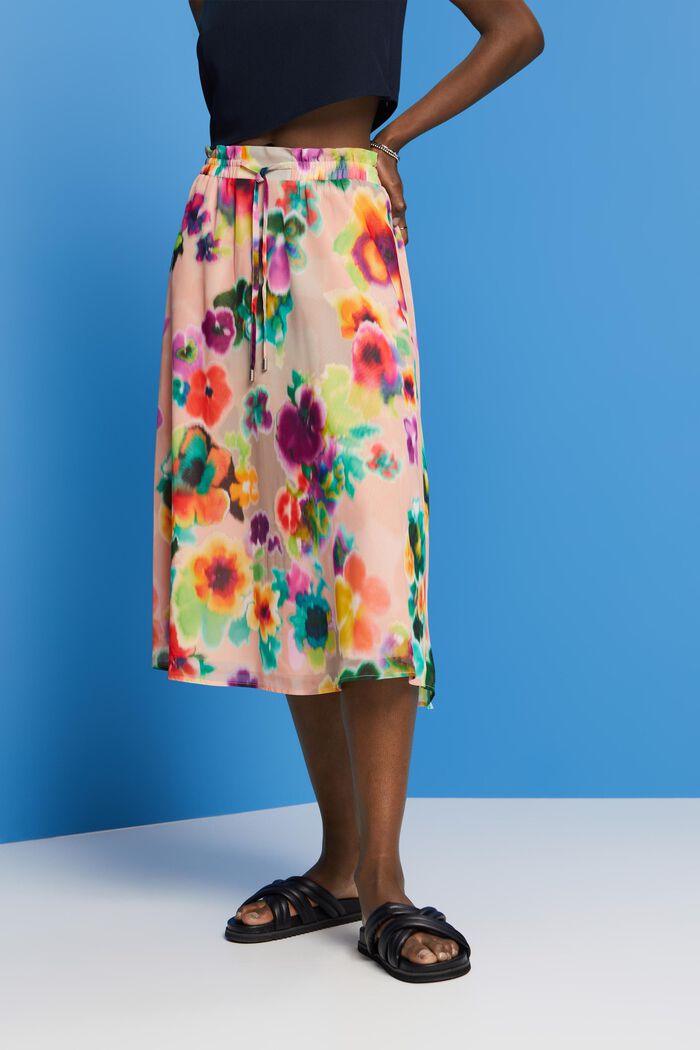 Midi skirt with a colourful print, CORAL, detail image number 0