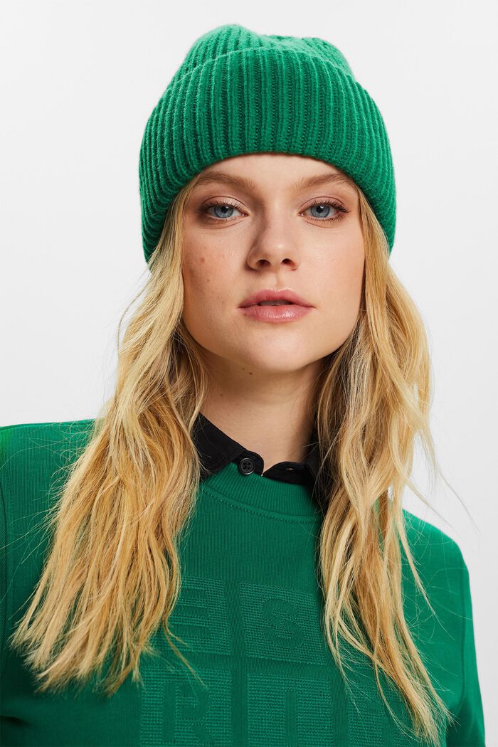 Rib Knit Beanie, GREEN, detail image number 2