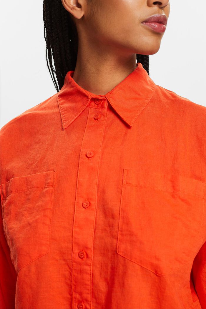 Cotton-Linen Shirt Blouse, BRIGHT ORANGE, detail image number 3
