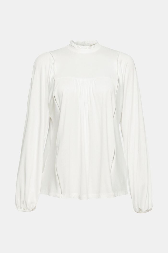 Long sleeve top with frills, LENZING™ ECOVERO™, OFF WHITE, overview