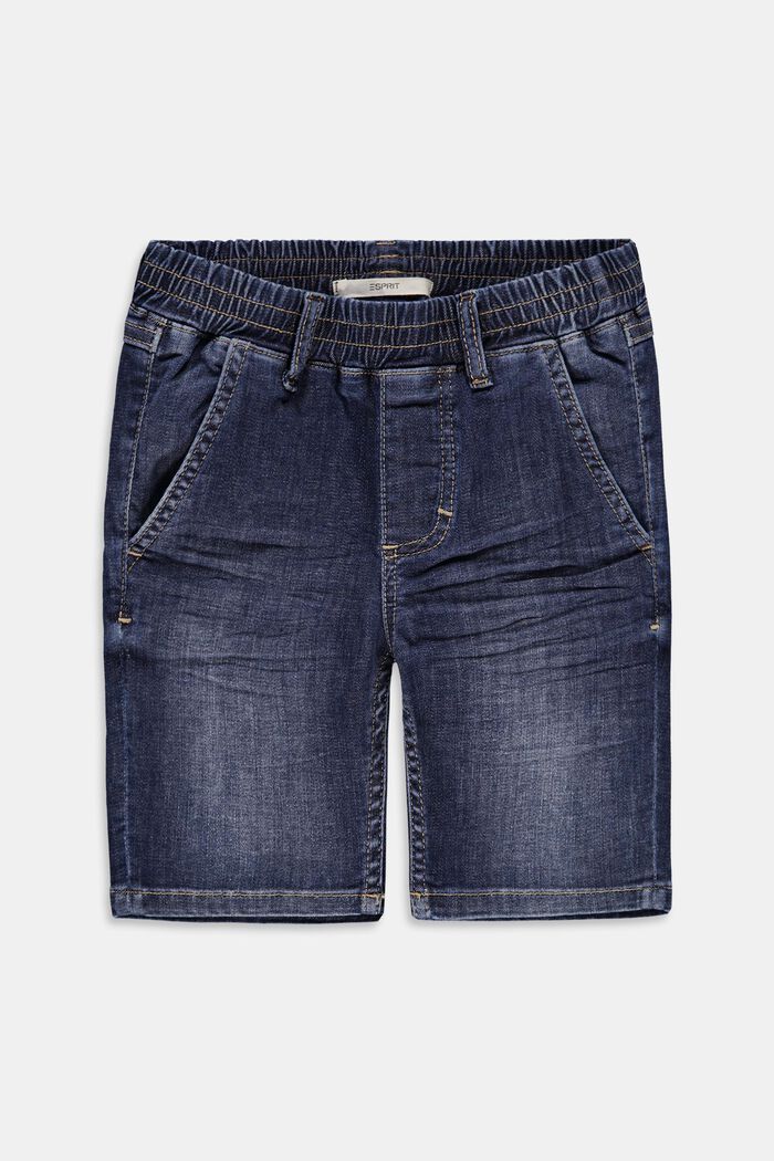 Denim shorts with an elasticated waistband, BLUE DARK WASHED, overview