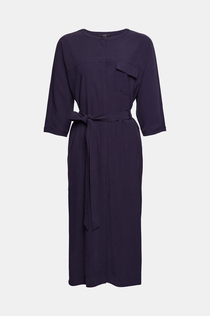 Midi dress with a button placket, LENZING™ ECOVERO™, NAVY, overview