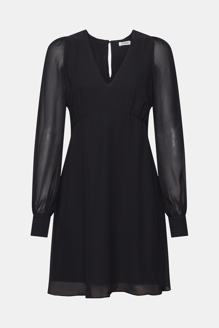 V-Neck Chiffon Mini Dress, BLACK, detail image number 6