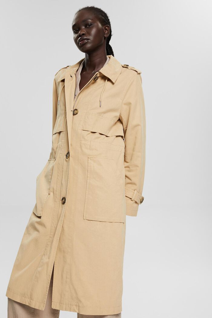 Containing TENCEL™: Trench coat with a zip, SAND, detail image number 0