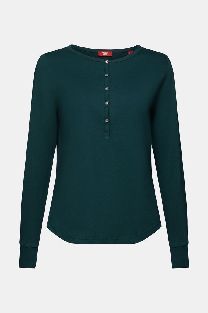 Henley Cotton Top, EMERALD GREEN, detail image number 6