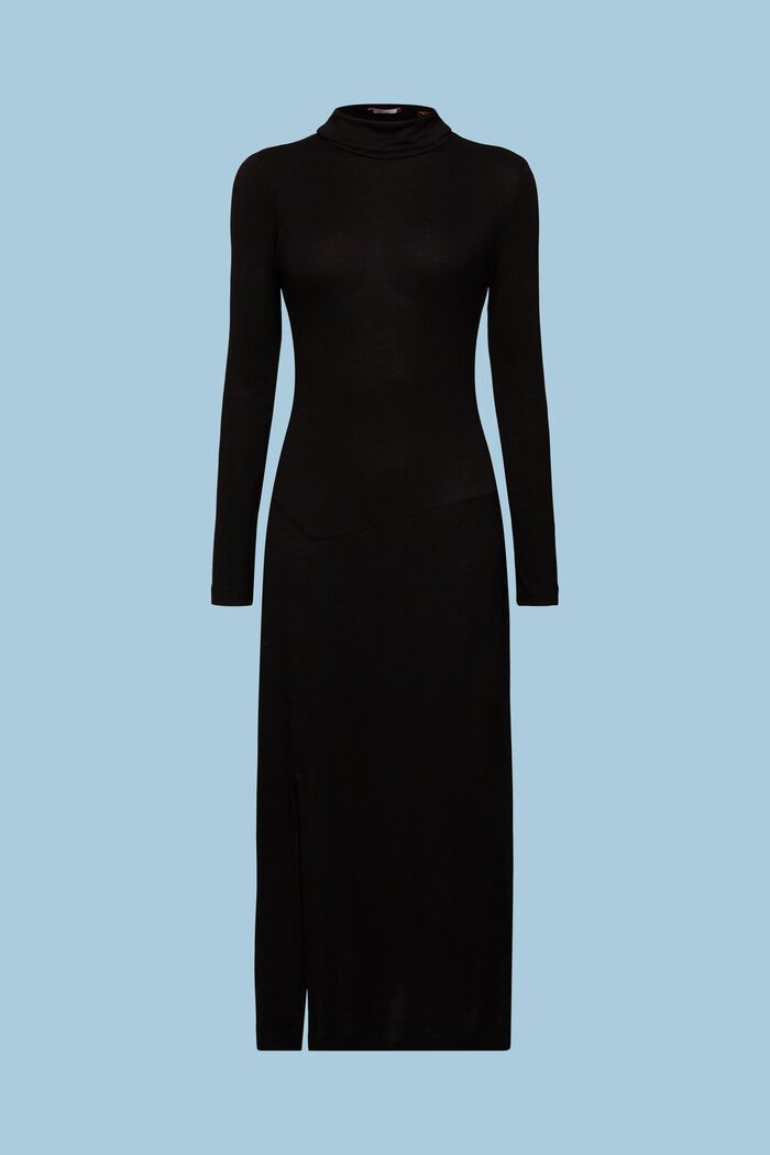 Knit Turtleneck Maxi Dress, BLACK, detail image number 7