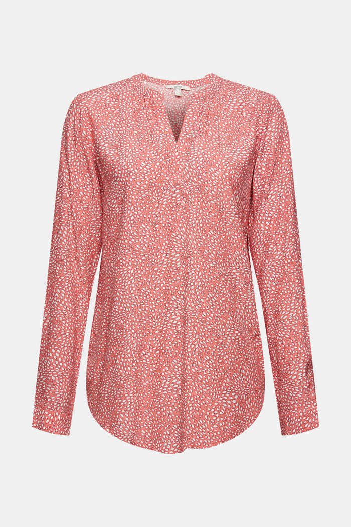 Patterned print blouse made of LENZING™ ECOVERO™, NEW CORAL, overview