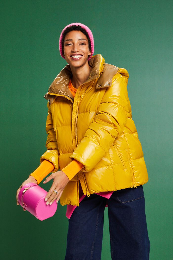 Recycled: puffer jacket with down, AMBER YELLOW, detail image number 0
