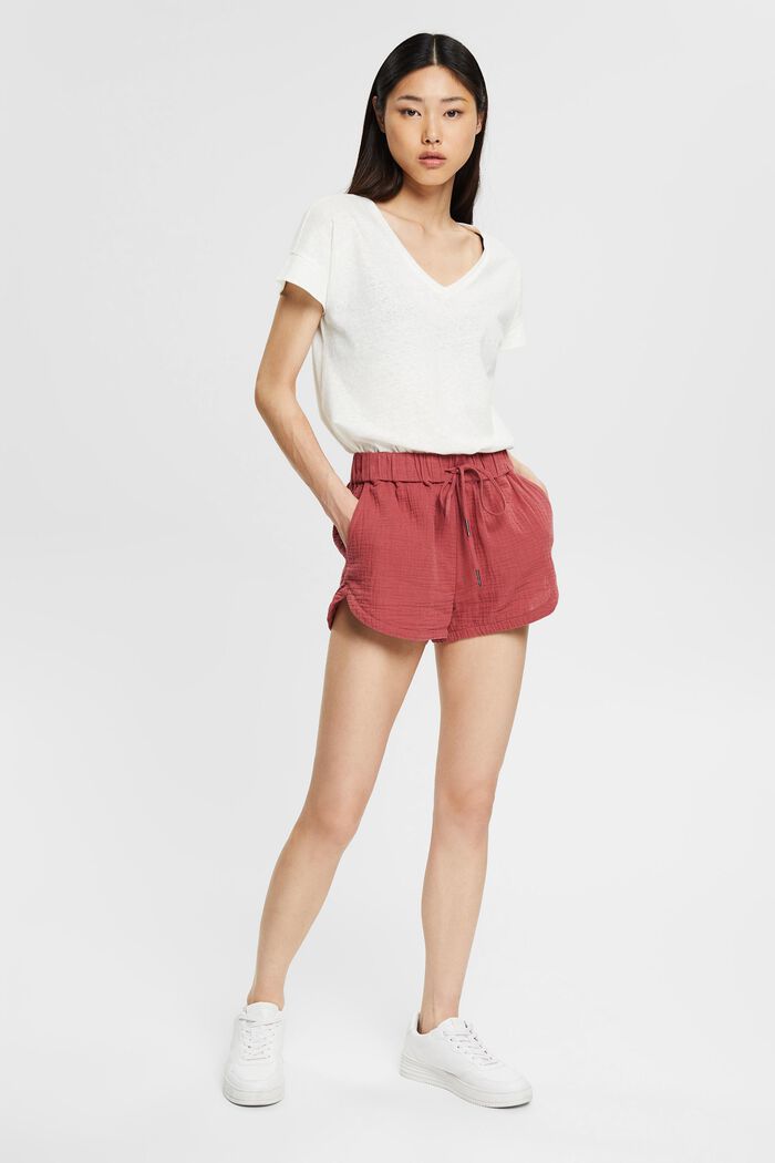 Fabric shorts with a crinkle finish