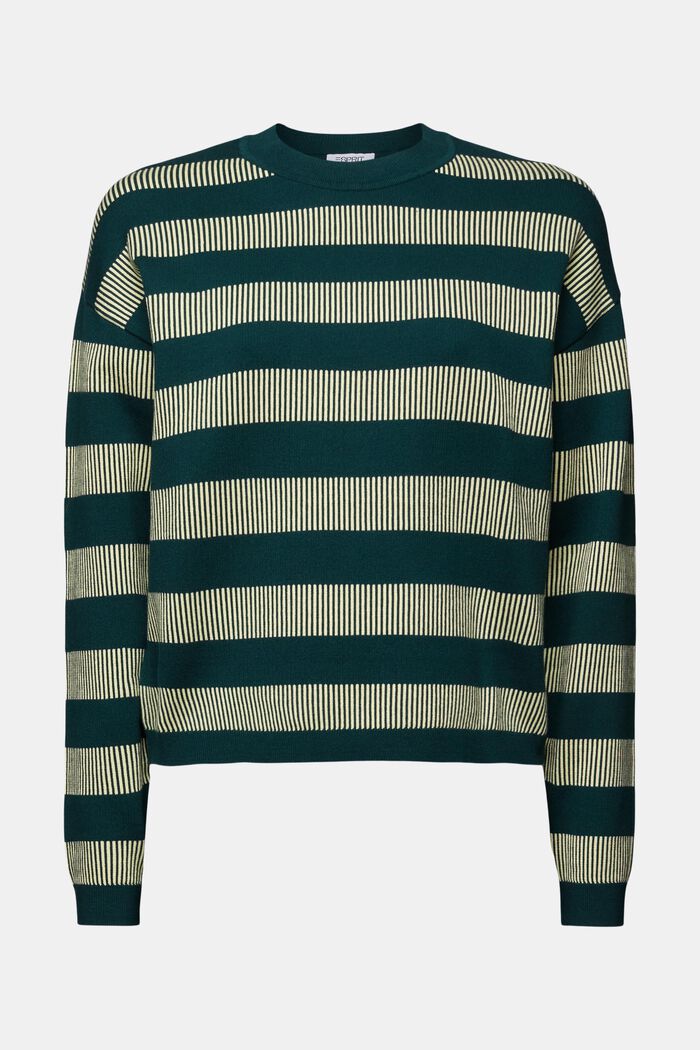 Jacquard Striped Crewneck Sweater, DARK TEAL GREEN, detail image number 6