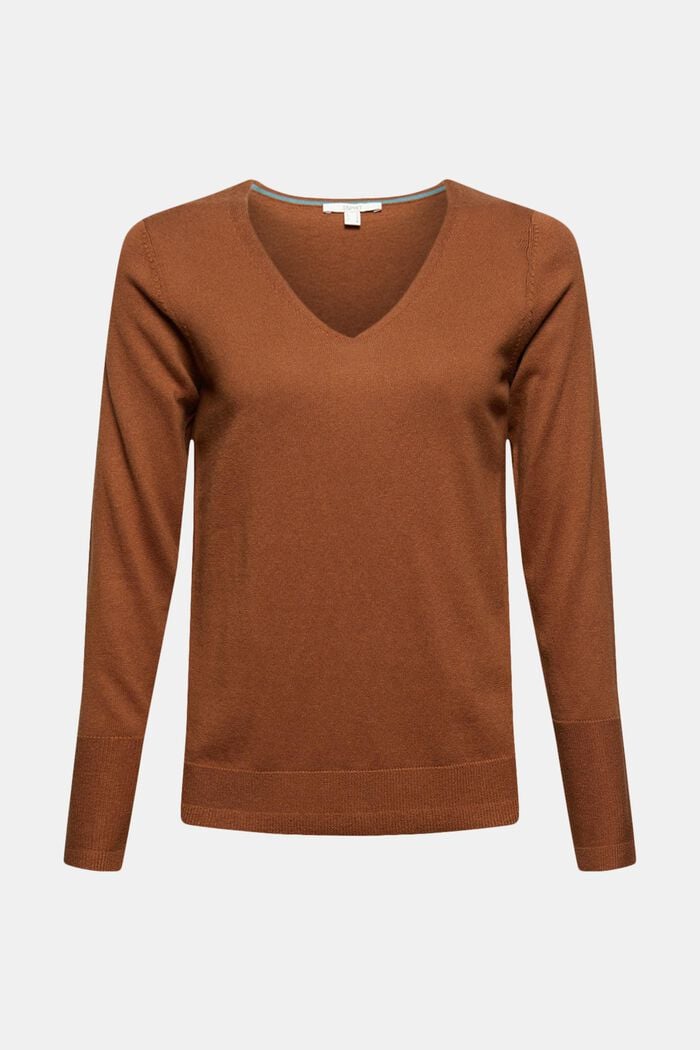 V-neck jumper containing organic cotton, TOFFEE, overview
