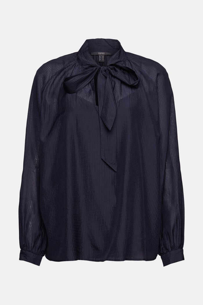 Semi-sheer pussycat bow blouse, NAVY, overview