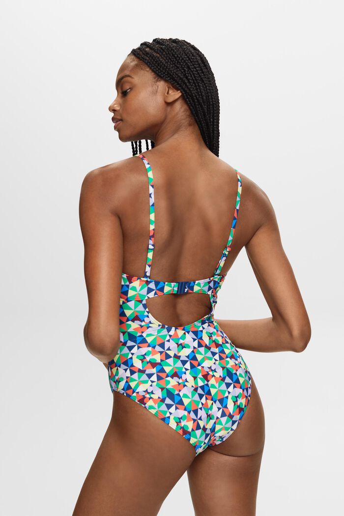 Recycled: patterned swimsuit with a knot detail, GREEN, detail image number 2