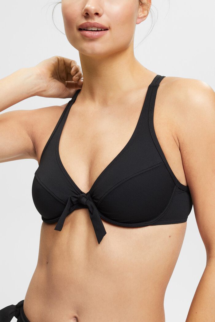 Textured bikini top with knot detail, BLACK, detail image number 1