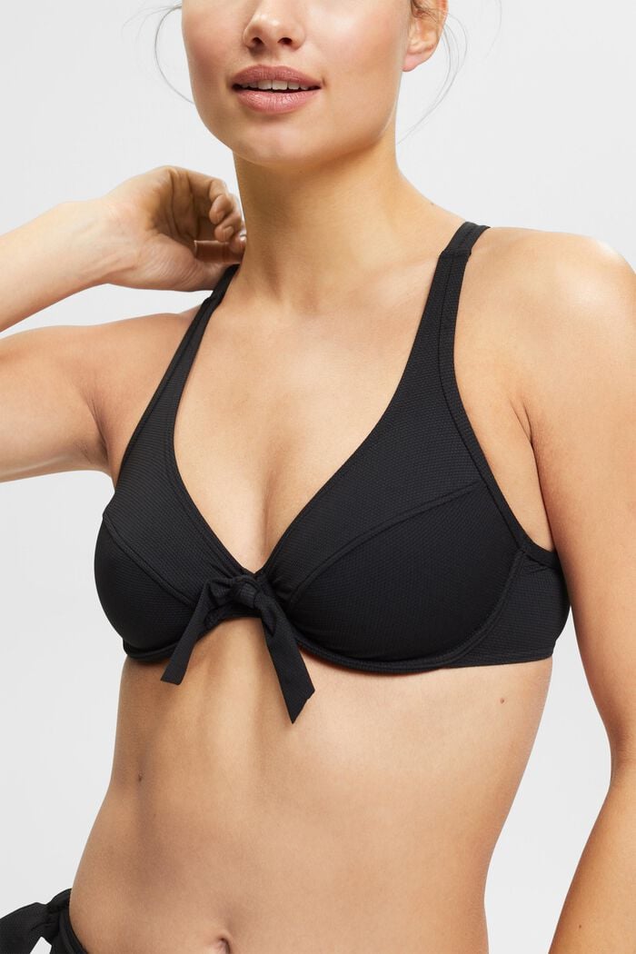 Textured bikini top with knot detail, BLACK, detail image number 1