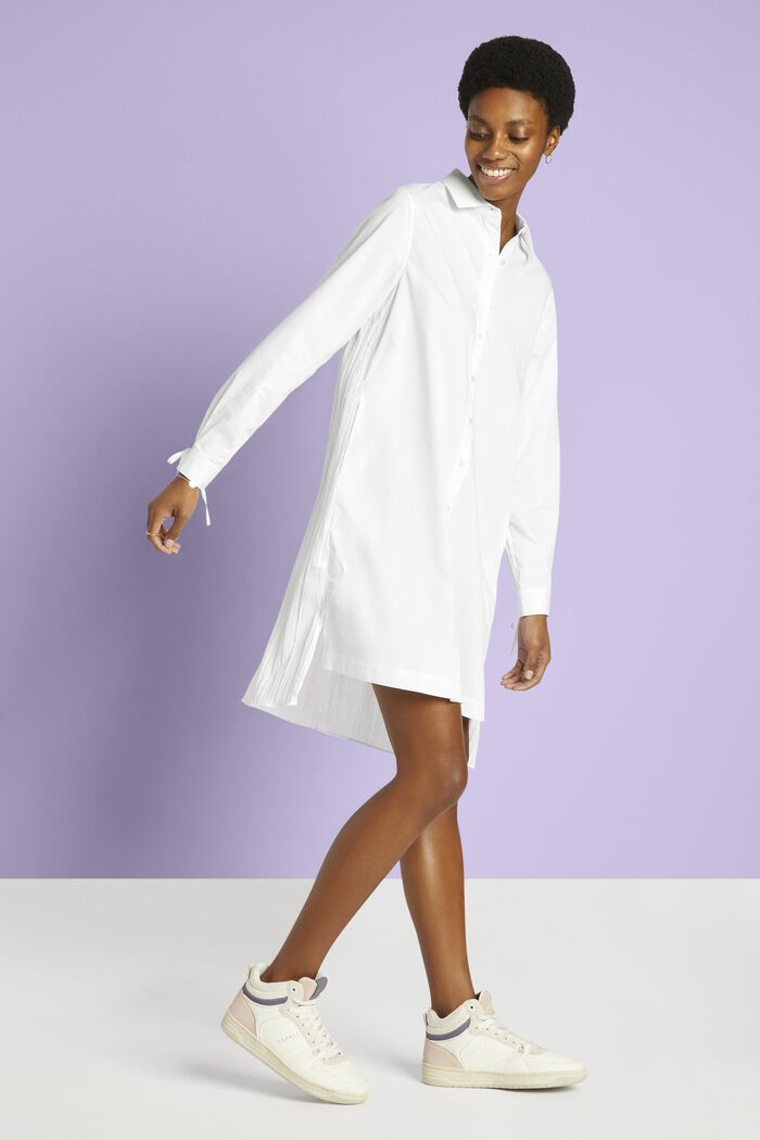 Crinkled Midi Shirt Dress, WHITE, detail image number 0