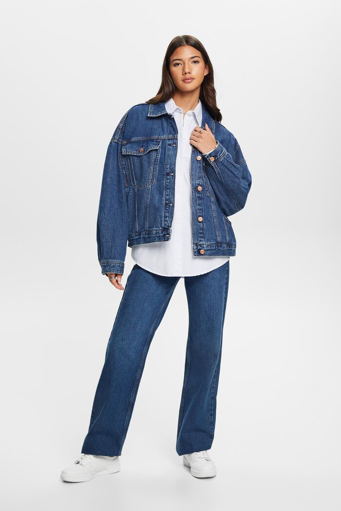 Oversized jeans jacket, 100% cotton, BLUE MEDIUM WASHED, detail image number 1