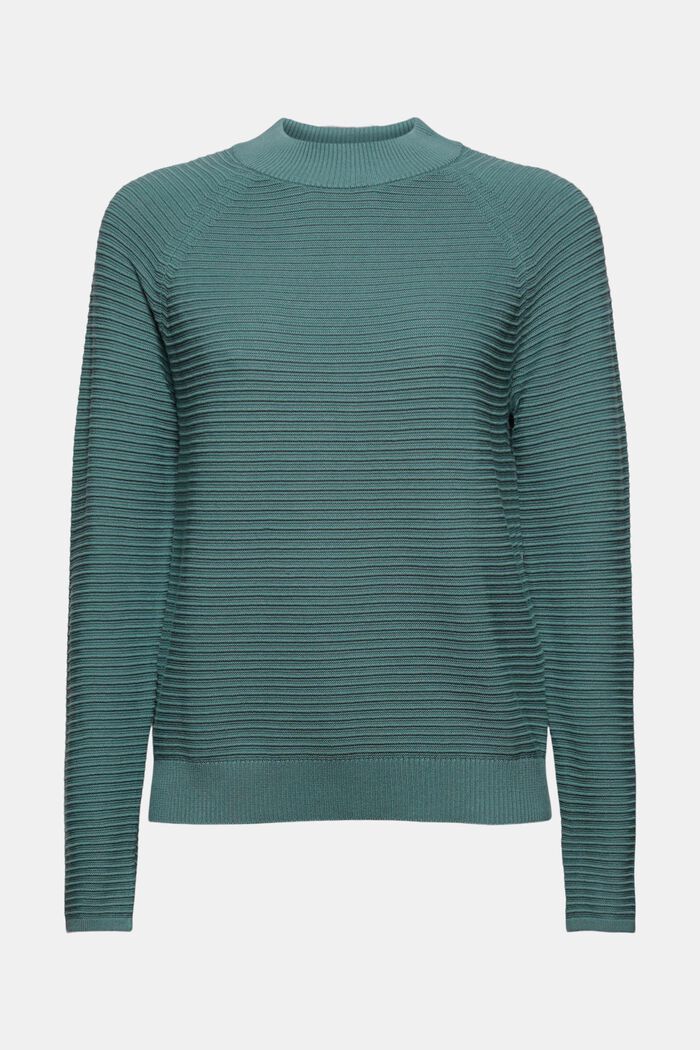 Jumper with a ribbed texture, organic cotton, TEAL BLUE, detail image number 0