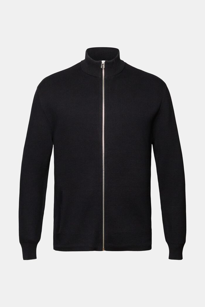 Zipper cardigan, 100% cotton, BLACK, detail image number 6