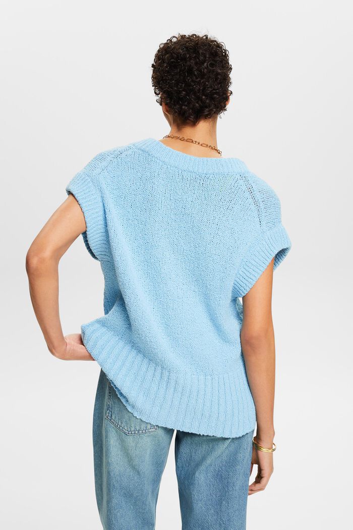 V-Neck Bouclé Sweater, LIGHT TURQUOISE, detail image number 3