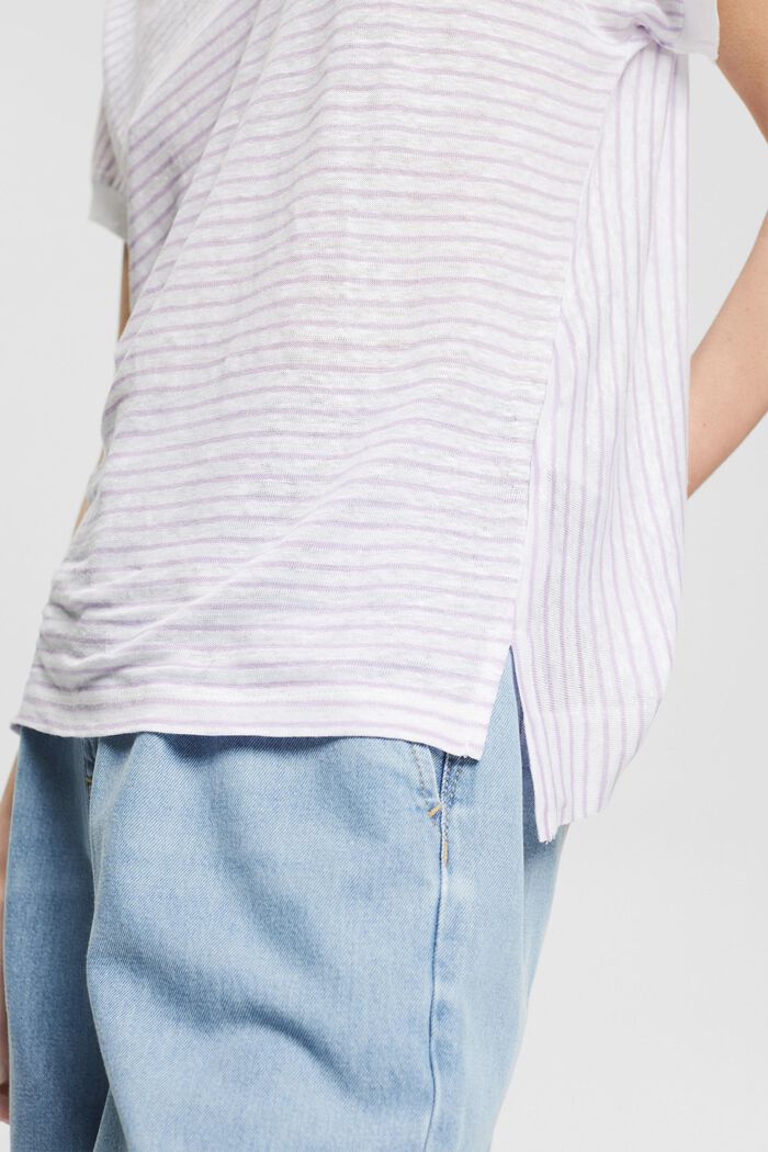 Striped T-shirt made of 100% linen, WHITE, detail image number 5