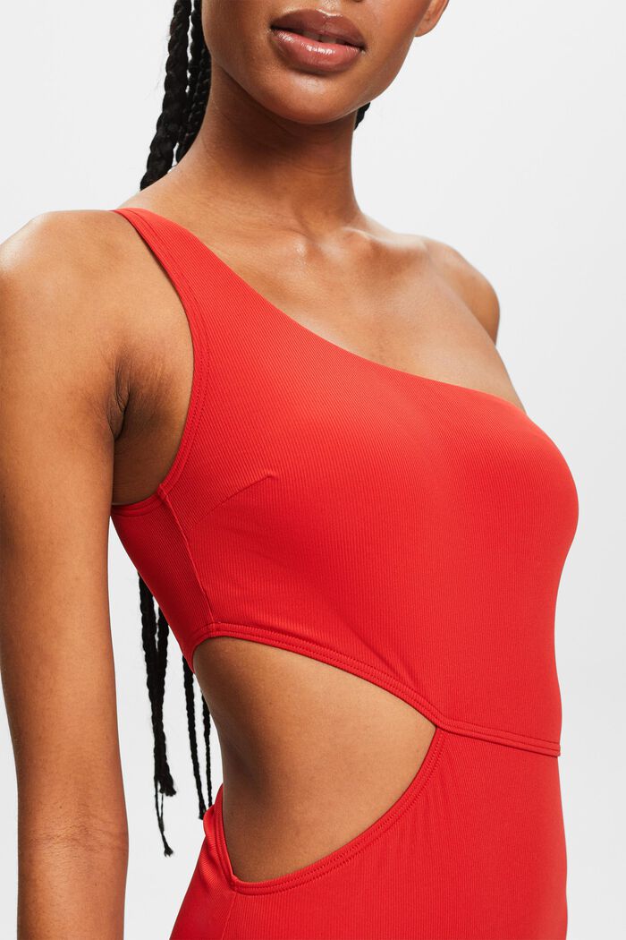 One-Shoulder Cutout Swimsuit, DARK RED, detail image number 2