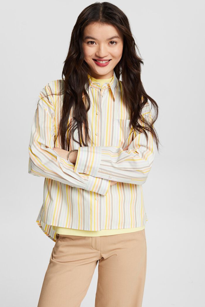 Oversized Striped Button-Down Shirt, OFF WHITE, detail image number 0