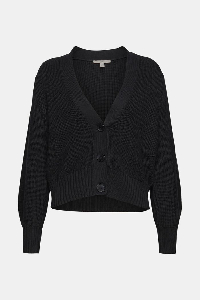 Cardigan with wide knit ribbed borders, BLACK, overview
