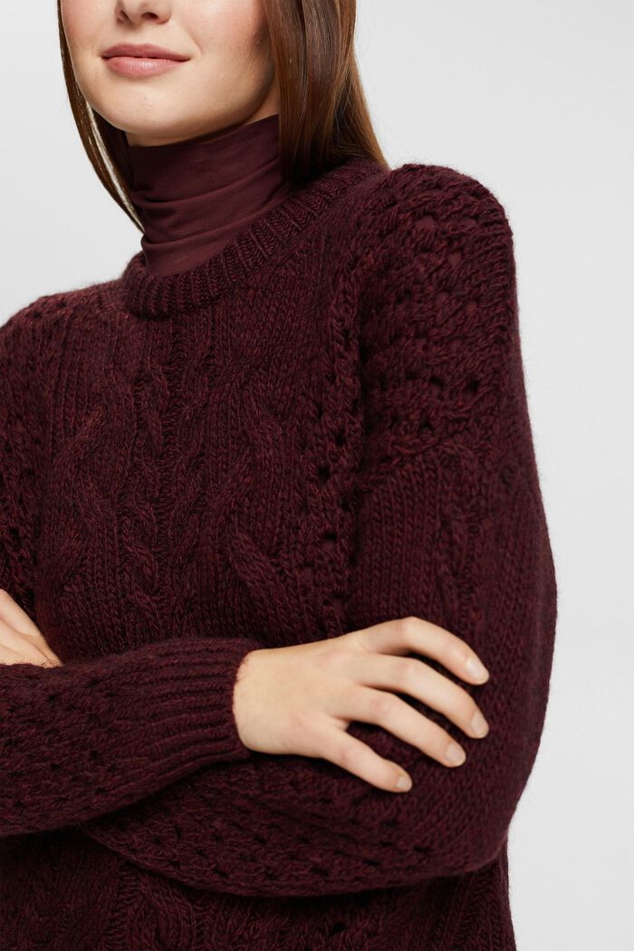 Cable knit jumper, BORDEAUX RED, detail image number 2