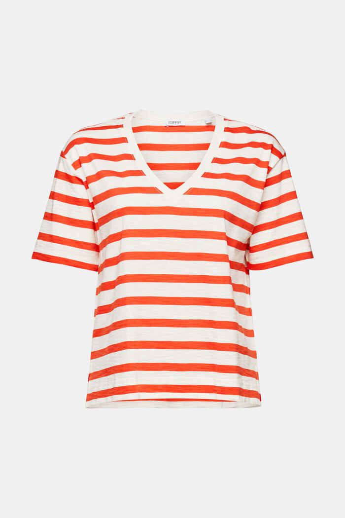 Striped V-Neck T-Shirt, BRIGHT ORANGE, detail image number 7