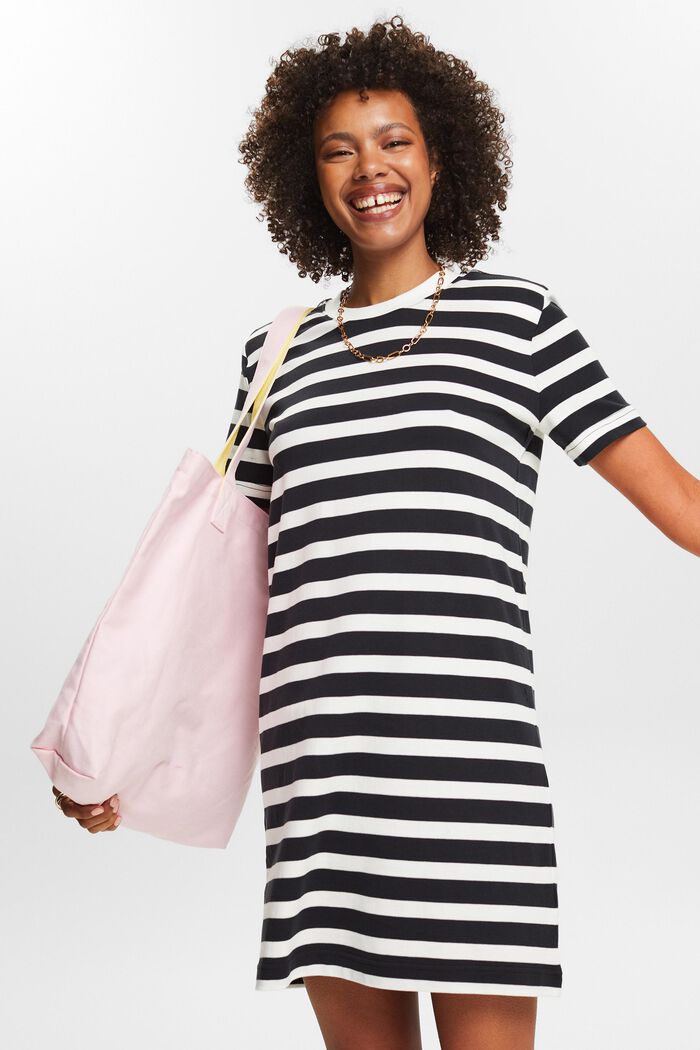 Striped Padded T-Shirt Dress, BLACK, detail image number 0