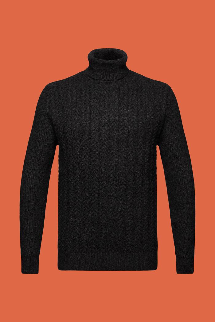Cable Knit Rollneck Sweater, BLACK, detail image number 7