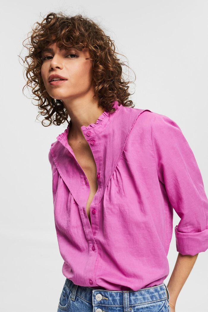 Blouse in blended linen, PINK FUCHSIA, detail image number 0