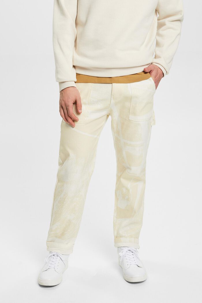Straight leg cargo trousers with pattern, BEIGE, detail image number 0