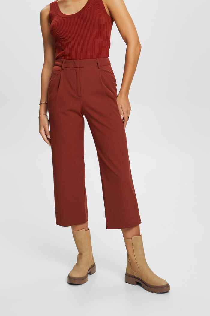 High-rise culottes with waist pleats, RUST BROWN, detail image number 0