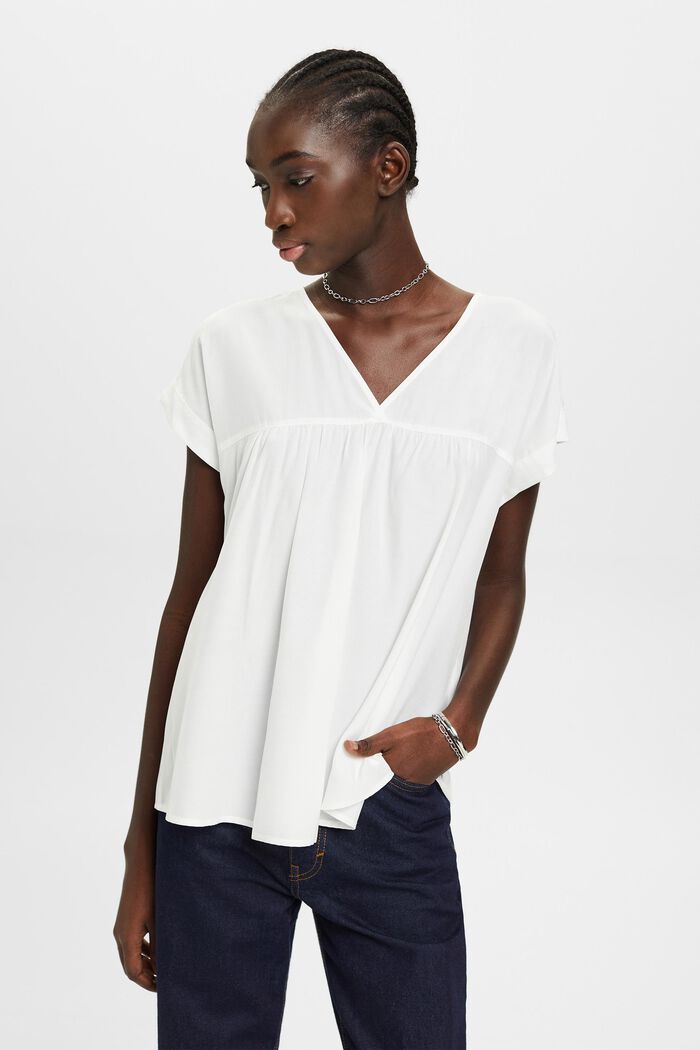 V-neck short-sleeved blouse, OFF WHITE, detail image number 0