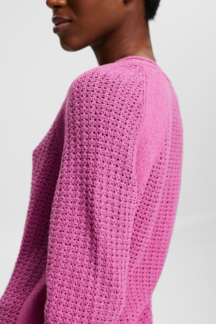Openwork jumper made of cotton, PINK FUCHSIA, detail image number 2