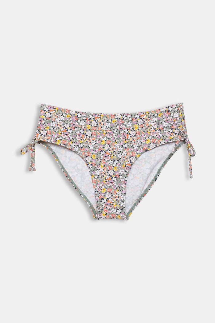 Made of recycled material: bikini bottoms with a mille-fleurs print, LIGHT KHAKI, overview
