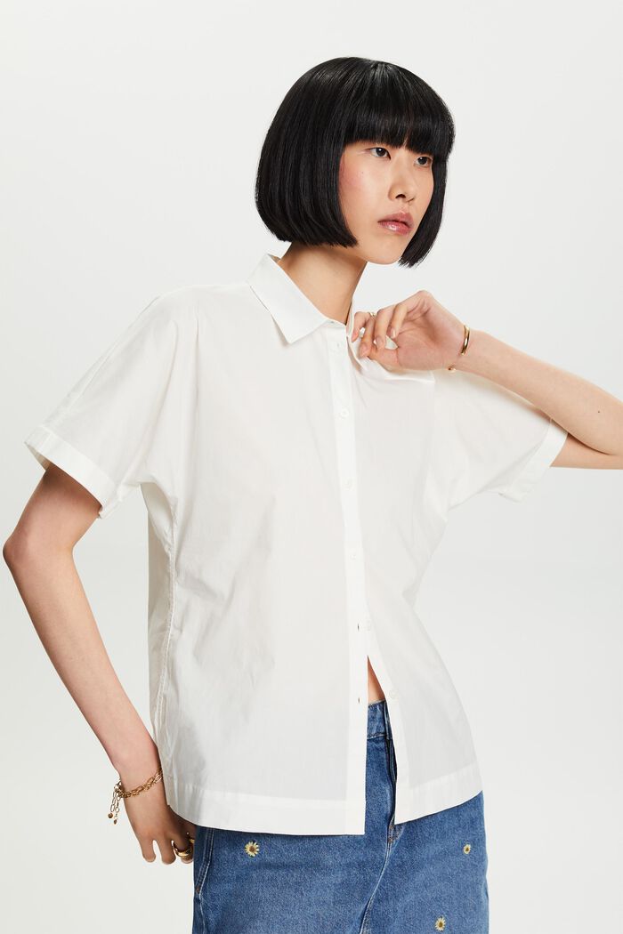 Short Sleeve Cotton Poplin Shirt, OFF WHITE, detail image number 0