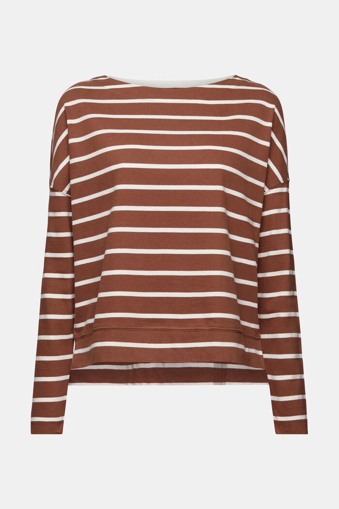 Striped Cotton Longsleeve Top, TOFFEE, detail image number 6