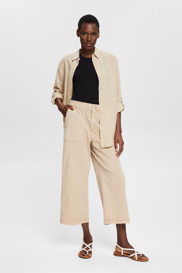 Culottes with an elasticated waistband, BEIGE, detail image number 1