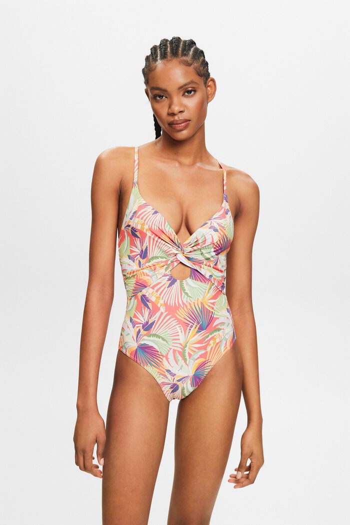 Printed One-Piece Swimsuit, CORAL RED, detail image number 0