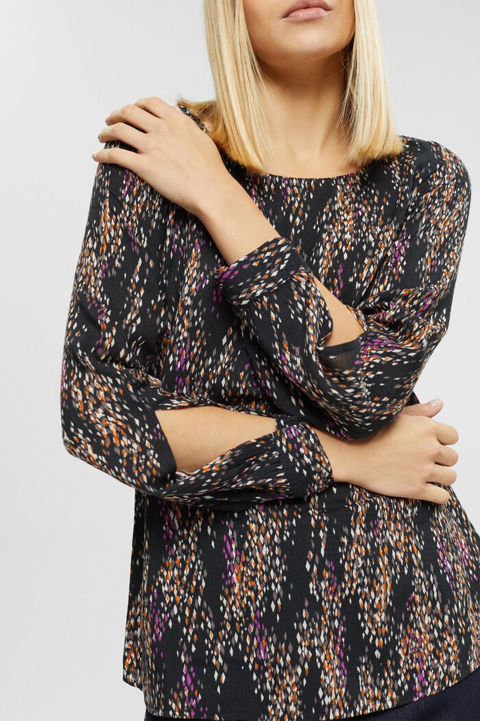 Patterned blouse with cut-out sleeves, BLACK, detail image number 2