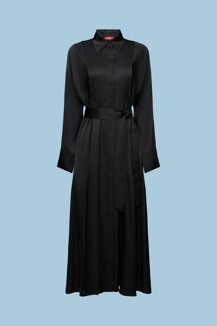Belted Satin Dress, BLACK, detail image number 5